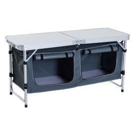 47" Aluminum Portable Camping Table, Folding Picnic Table with Handle & Storage, Silver