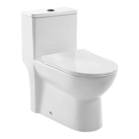 One-Piece Toilet, Elongated Toilet Vortex Dual-Flush 1.1/1.6 GPF, Toilets for Bathroom with Comfortable Chair Seat, 12 inch Rough-In, Black + Whi