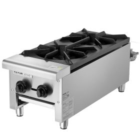 Commercial Gas Stove with 2 Burners, Propane and Natural Gas Countertop Cooking Stove Range, Stainless Steel Gas Hot Plate